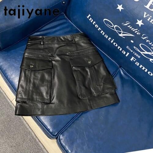 Tajiyane Womens Summer Skirts Womens Real Sheepskin Black Skirt Woman Genuine Leather Pencil Skirts Korean Mujer Faldas TN2125