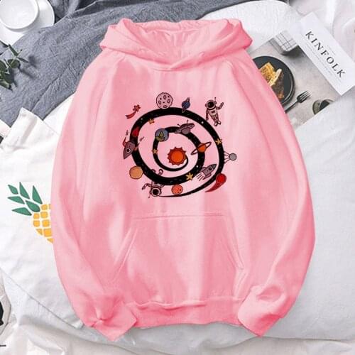 Oversized Womens Hoodies Autumn And Winter Warm Fun universe Printed Hooded Sweatshirts For Girl Student New Pocket hoodie Tops