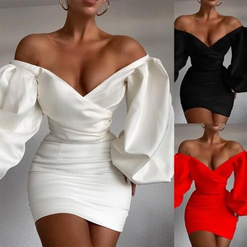 2021 Elegant Fashion Balloon Sleeve Mini Dresses Womens Clothing Sexy Backless Club Party V-Neck Wrap Dress Bodycon Dresses