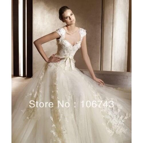 Free shipping vestido de noiva mariage new style Sexy brides Custom lace appliques bow bridal gown Bespoke Wedding Dresses