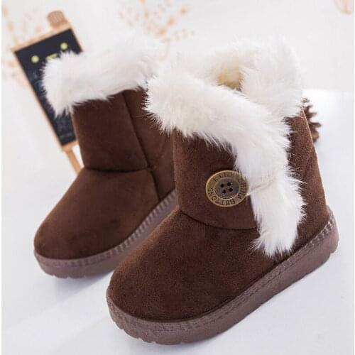 SKOEX Winter Children Boots Faux Suede Furry Lined Boys Girls Snow Boots Soft Ankle Buckle Warm Kids Shoes(Baby/Little Girls)