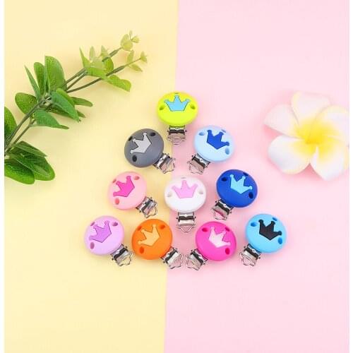 Sunrony 10pcs Silicone Pacifier Clip Crown DIY Baby Teething Teether Necklace Bead Tool Nurs Gift Round Heart Accessories