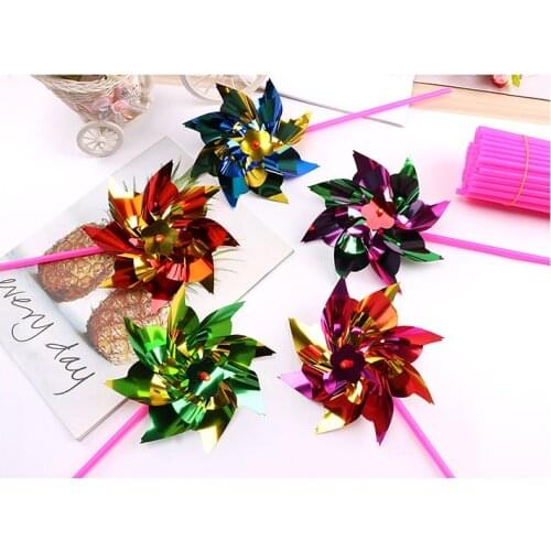 100 pcs/pack Colorful Sequins Windmill toys Children Small Handmade DIY Plastic Wind Spinner Garden Decor Outdoor Toy Gift for k