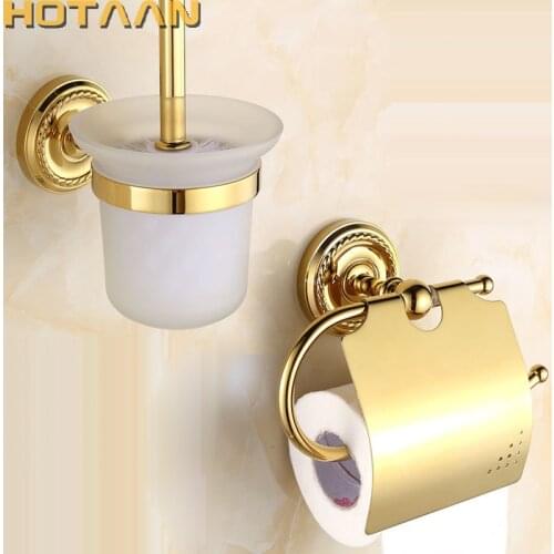 Free shipping,solid brass Bathroom Accessories Set,toilet brush holder,Paper Holder,Gold bathroom sets HT-812200G-2