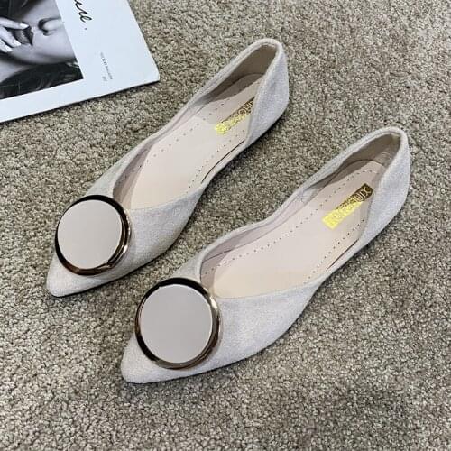 2020 Women Flats Metal Buckle Pointed Toe Flat Shoes Women Loafers Leather Ladies Shoes Casual Slip On Shoes woman U19-27