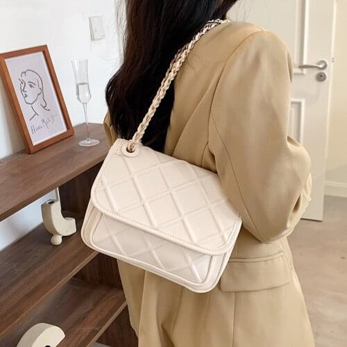 2021 Classic European Shoulder Bag for Women Luxury Brand Pu Leather Lingge Pattern Small Square Bag High Quality Chain Handbag