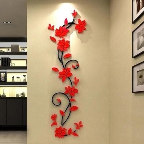 3D Vase Flower Tree DIY Removable Art Acryli Wall Stickers Decal Mural Home Decor For Home Bedroom TV Background Decoration