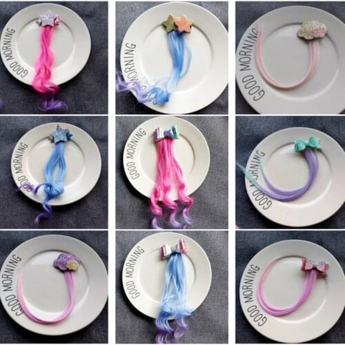 5pcs/lot Children Glitter Hair Bows Clips With Wig Handmade Hairpins Kids Hair Clips Princess Christmas Hair Accessories