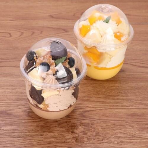 50pcs Net red U shape cake cup birthday party bubble tea cup milkshake ice cream pudding packaging cup dessert clear plastic cup