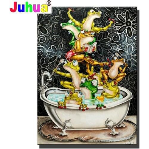 5d Diy Diamond Painting frog bathtub Diamond Embroidery Full Drill Square Round Cartoon Funny Animal Decoration For Home