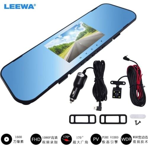 LEEWA 4.3" Rearview Mirror 1080p Car DVR Dual Lens Parking Video Recorder Registrator Dash Camera Full HD Night Vision #CA1716
