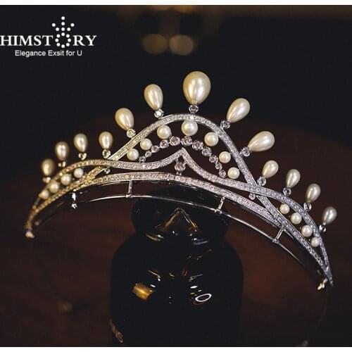 HIMSTORY Vintage Zircon Bridal Headband Crystal Pearl Headwear Crown Headband Headband Bridal Headwear Female Wedding Accessory