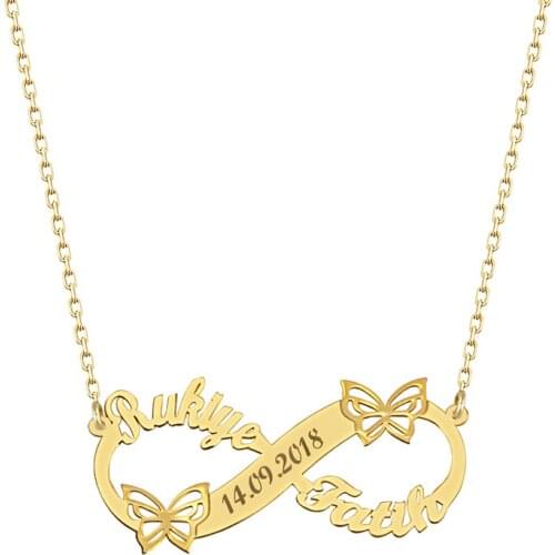 Infinity Personalized Nameplate Necklace 925 Silver Custom Name Necklace Gold Plated Butterfly Anniversary Necklace