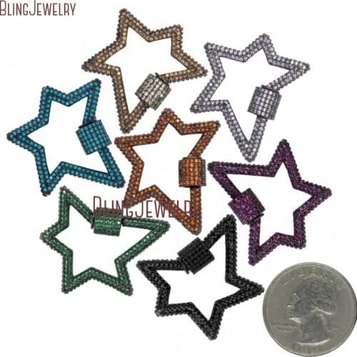 Turquoises Hot Pink Black Stoned Star Lock Zircon Micro Paved Screw Clasp Charmholder FC29675