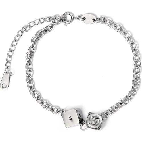 2021SS Bracelet Titanium Steel Chain Silver Letter Dice Original Korean Hip Hop Simple Couple Jewelry Trend