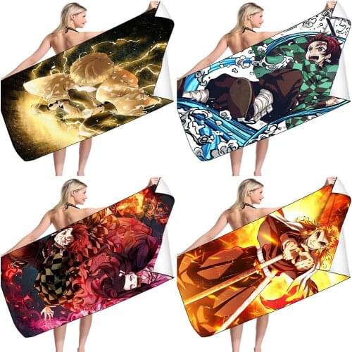 Demon Slayer Kamado Tanjirou Quick Dry Beach Towel Microfiber Face Washcloth Washrag Swimming Surfing Bath Towels