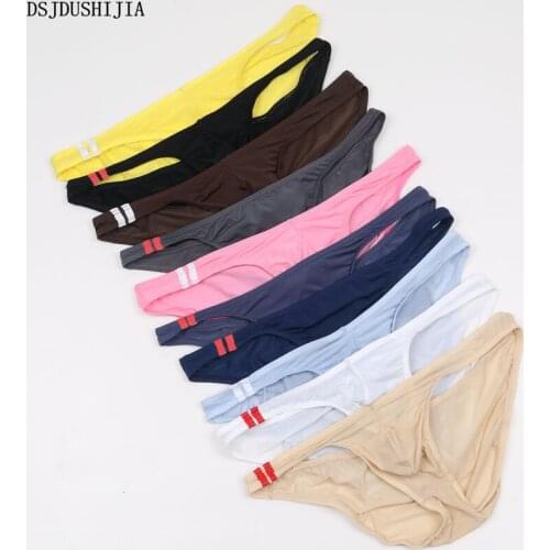Men Sexy Briefs 10Pcs/Pack Mini Bikini Underwear Ice Silk Penis Bulge Pouch Briefs Gay Triangle Briefs Fetish Low-rise Panties