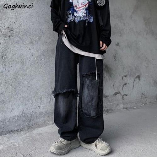 Jeans Women Spring Autumn Fashion Hip Hop Streetwear Dark Patch Designs Couples Ripped Hole Denim Wide Leg Punk Loose Trousers
