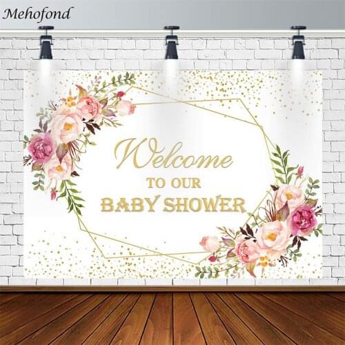 Baby Shower Backdrop Flower Gold Geometric Pattern Polka Dot Newborn Photography Background Decor Photo Studio Photophone Props