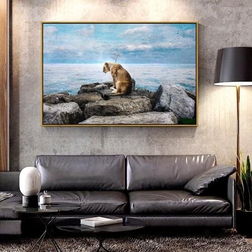 Forbeauty Oil Canvas Painting lion-on rocks-clouds- For Home Decoration Wall Art