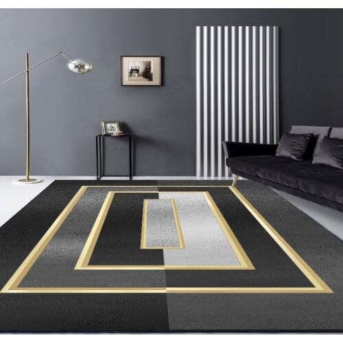 Living Room Carpet Luxury Modern Gray Green Black Geometric Rug For Bedroom Sofa Coffee Table Floor Kitchen Mat House Decoration