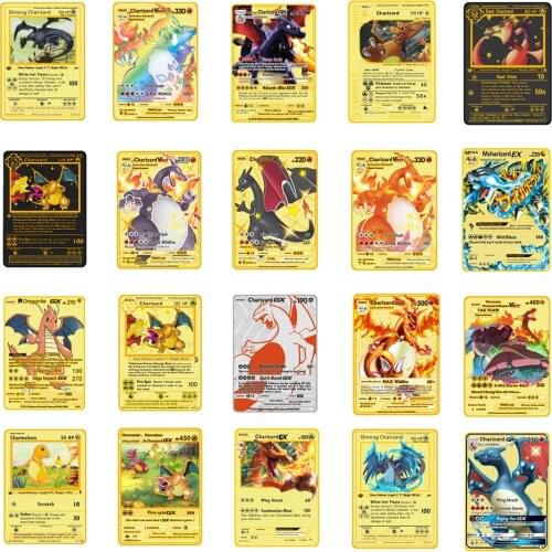 Pokemon Cards Gold Metal Vmax Card Charizard Pikachu Rare Collection Battle Card Child Toys