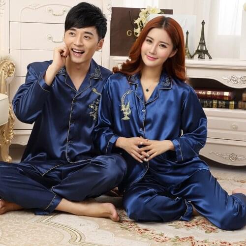 Couples Men&Women Satin Pajamas Set 2pcs Shirt&Pant Home Clothes Lovers Sleepwear Intimate Lingerie Pyjamas Suit