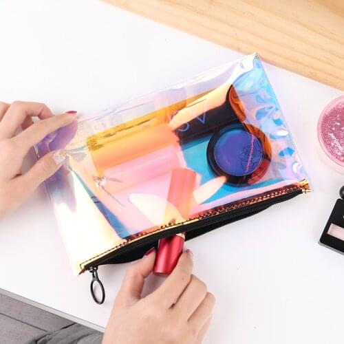 Makeup Bag PU Zip Waterproof Holder Pouch Makeup Storage Bag Hot Holographic Bag Transparent Travel Make Up Cosmetic Bag