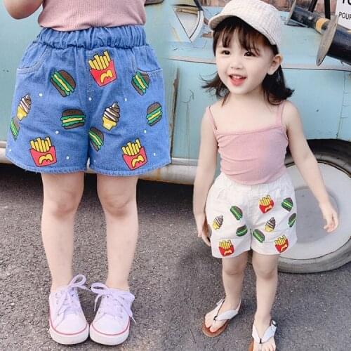 Summer Cotton Shorts Pants For Girls Cartoon Print Baby Elastic Waist Sport Denim Shorts Girls Clothing 12M 2 3 4 5 6 Years Kids