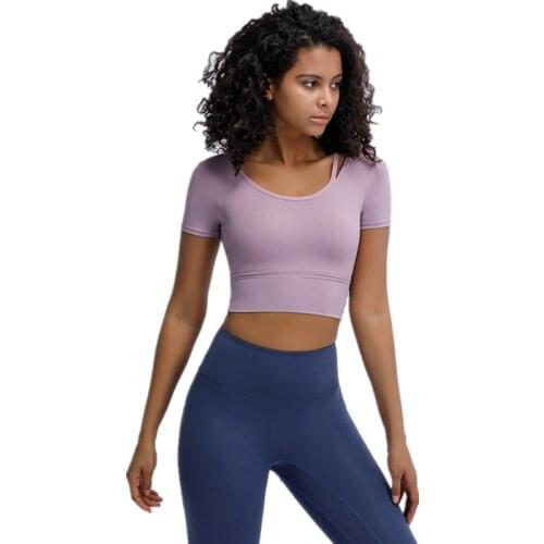 Summer New Fitness Clothes Womens Short-Sleeved Beauty Back Sports T Shirts Outdoor Running Quick Dry T-Shirt Sexy Crop Top