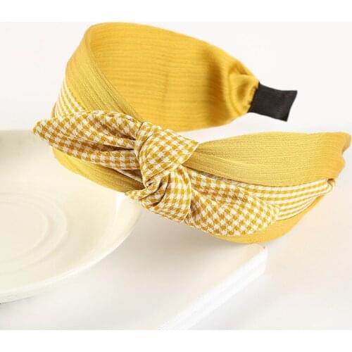 Fashion Plaid Knotted Hair Bows Headbands Women and Girls Wide Patchwork Hairbands Korean Hair Accessories Wholesale