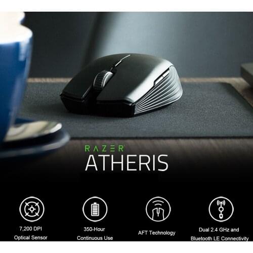 Razer Atheris Bluetooth Wireless Mouse Ambidextrous Mini Portable Gaming Mouse 7200 DPI Optical Sensor 2.4 GHz for Work and Play
