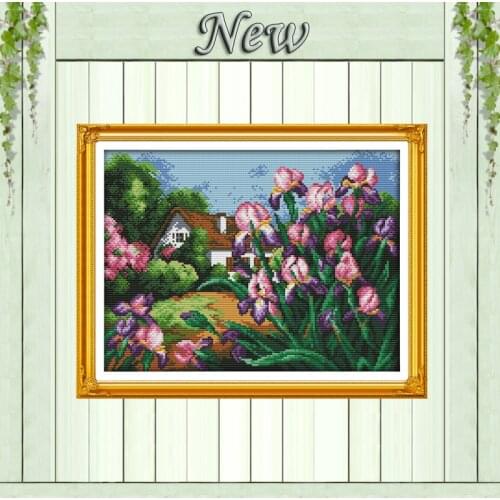 Beautiful flower Scenery Tulip garden home,11CT print on canvas DMC 14CT Cross Stitch kits,needlework embroidery Sets,Home Decor