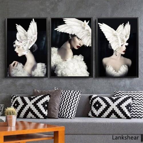 Wing Fairy Girl Feather Wall Art Canvas Painting Abstract Nordic Poster Modern Cuadros Wall Pictures For Living Room Unframed