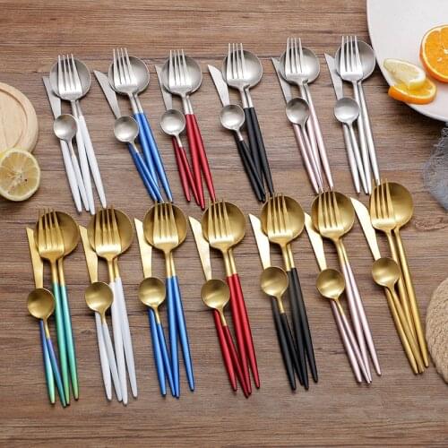 New 304 stainless steel knife, fork, spoon cutlery set restaurant 4 pieces of platinum creative colorful kitchen cutlery set