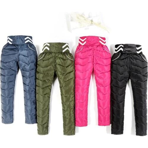 3-14Y New Fashion Winter Duck Down Trousers Kids Warm Pants for Children Girls High Quality Stripe Windproof Waterproof Leggings