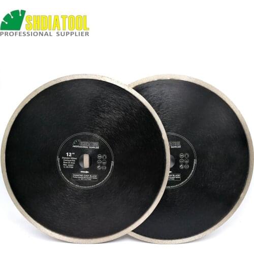 SHDIATOOL 2pcs Dia12inch 300mm Hot pressed Continue rim Porcelain Tile Ceramic Saw Blades diamond cutting Disc Diamond Wheel