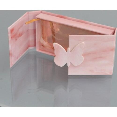 Wholesale Eyelash Packaging Box Lash Boxes Custom Faux Cils Mink Eyelashes Package Pink Marble Book Style Storage Cases Vendors