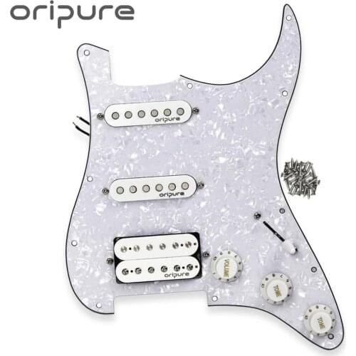 OriPure White Pearl SSH Loaded Pickguard Alnico 5 Single Coil Pickup & Humbucker Pickup For 11 Hole Strat Style Guitar Parts