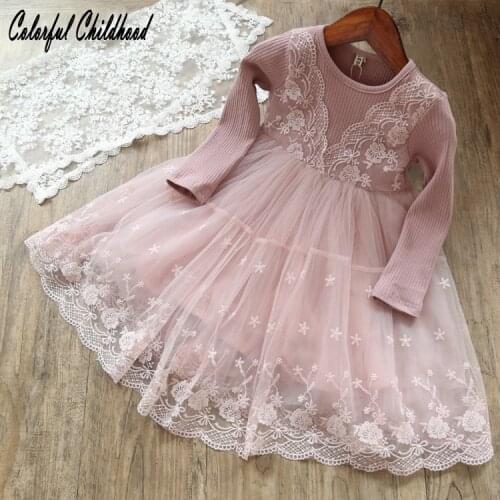 Little Girls Dress autumn long sleeve lace Princess Dress cotton baby vestido Children Clothes 2-7Yrs Xmas gift