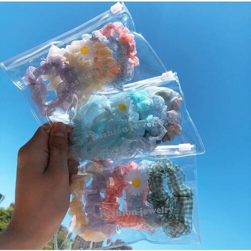 Q Scrunchies For Women Ponytail Holder Elastic Headwear Casual Hair Accessories Chiffon Candy Color Casual Style