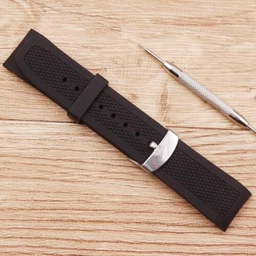 Watch accessories Mens silicone black sports watch belt Waterproof and sweat-proof 22mm pin buckle Mens watch strap