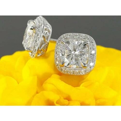 Huitan Brilliant Cushion Cubic Zirconia Stud Earrings Bridal Wedding Accessories High Quality Silver Color Elegant Women Earring