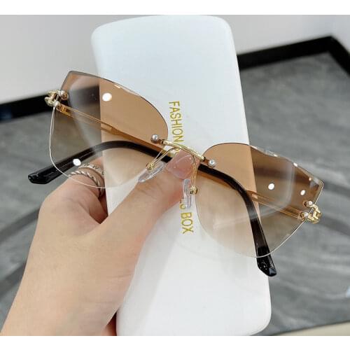 Rimless Cat Eye Sunglasses Luxury Brand Design Women Metal Sun glasses Fashion Lady Shades UV400 Eyewear oculos gafas de sol