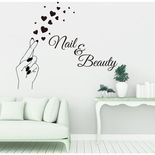 Nail Beauty Hand Heart Wall Sticker Barber Shop Nail Art Design Manicure Salon Wall Window Decal Vinyl Shop Salon Decor