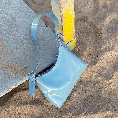 Luxury Design Patent Leather Women Hobos Armpit Handbags Fashion Ladies Baguette Shoulder Bags Vintage Female Tote Purple Blue