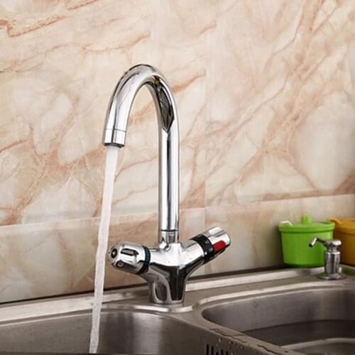 The higher Thermostatic Faucet the kitchen Faucet Cold and Hot Water Mixer Short Nose Double Handle chrome finish basin faucet