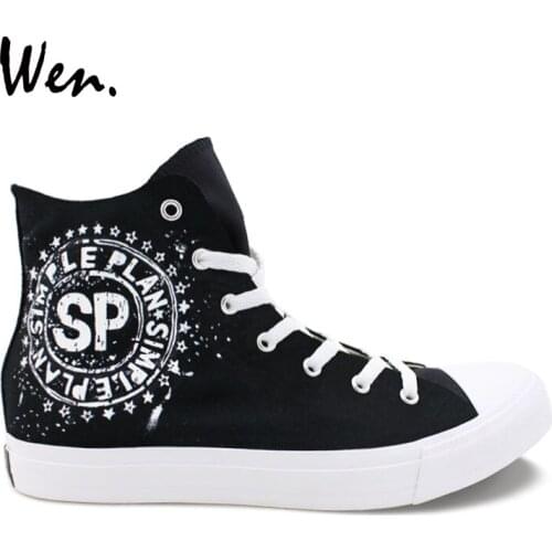 Wen Design Hand Painted Custom Shoes Simple Plan High Top Black Canvas Sneakers Women Mens Athletic Shoes Skateboarding