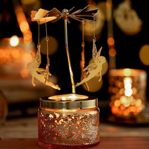 Candle Holder Xmas Rotating Spinning Carousel Tea Light Center Home Decoration Gifts Wedding Decoration Aromatherapy Candle