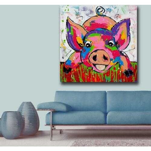 Wxkoil Oil Painting Pop Art Cute Little Pig Wall Decor Painted Wall Art Canvas Printed Living Room Painting Wall Art Pictures